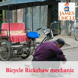 Bicycle Rickshaw mechanic Mr. Raju Adak in R K Pally
